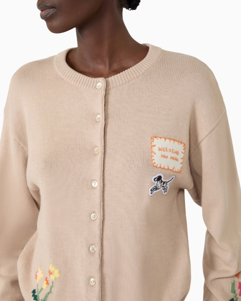Weekend Max Mara Inlay-Detail Cotton Yarn Cardigan in Beige button detail