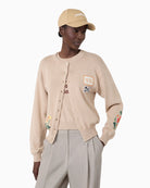 Weekend Max Mara Inlay-Detail Cotton Yarn Cardigan in Beige front view
