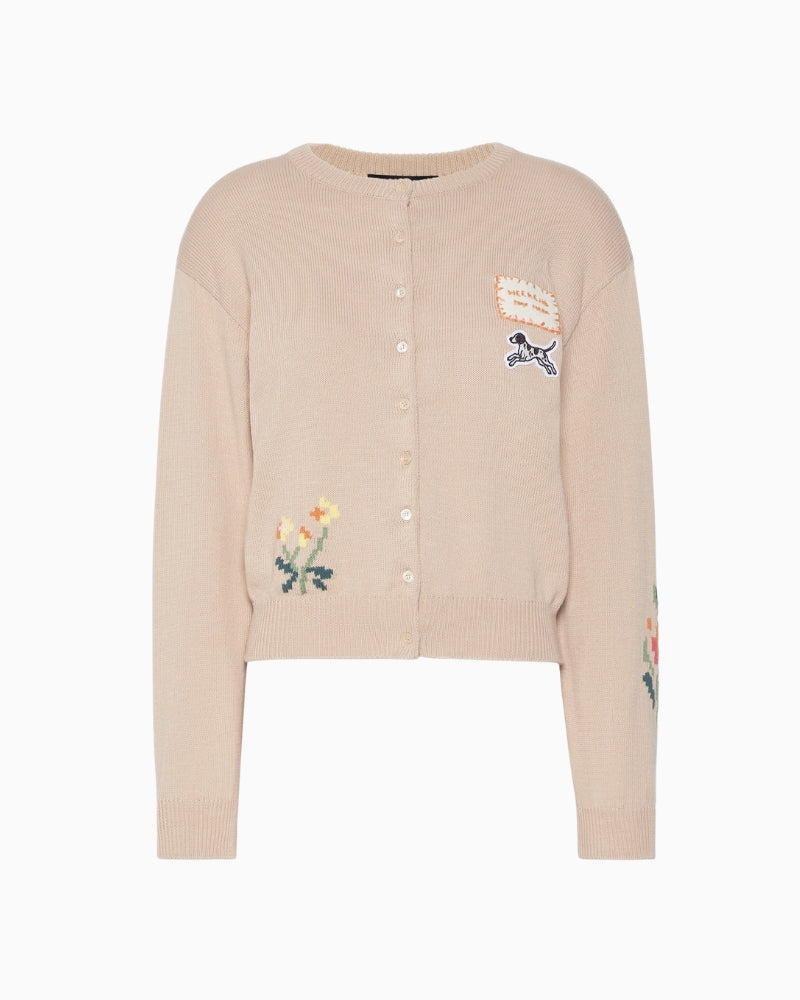 Weekend Max Mara Inlay-Detail Cotton Yarn Cardigan in Beige intarsia detail