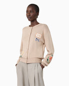 Weekend Max Mara Inlay-Detail Cotton Yarn Cardigan in Beige side view
