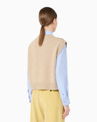 Weekend Max Mara Jacquard Wool Yarn Gilet in Beige/Brown back view