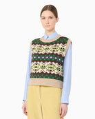 Weekend Max Mara Jacquard Wool Yarn Gilet in Beige/Brown front view