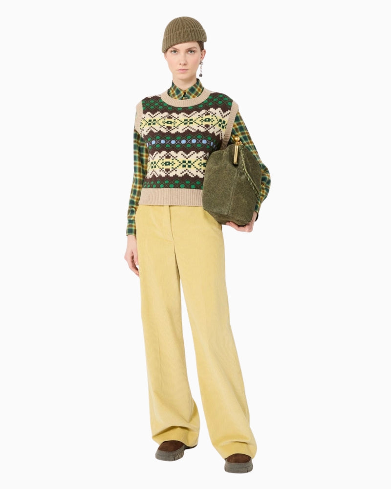 Weekend Max Mara Jacquard Wool Yarn Gilet in Beige/Brown styled view