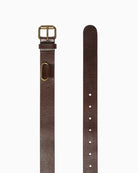 Weekend Max Mara Leather Belt in Dark Brown showing metal pin buckle