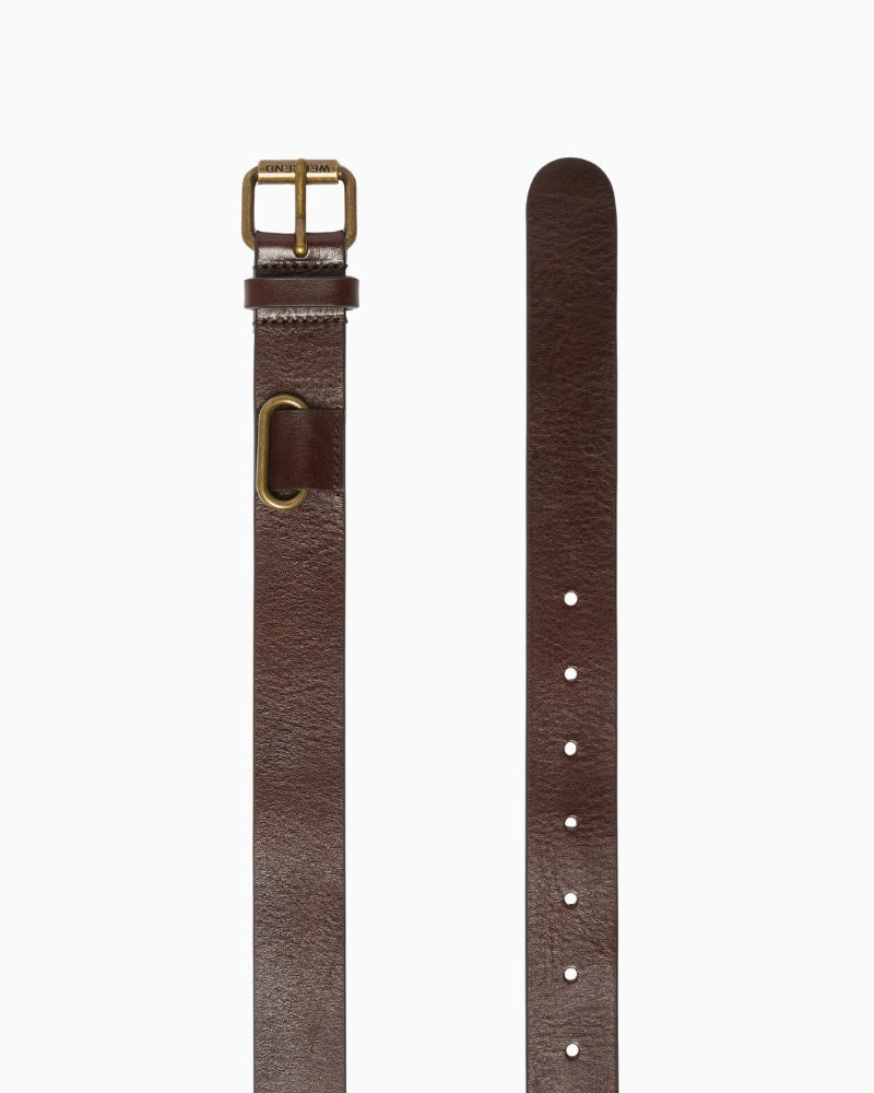 Weekend Max Mara Leather Belt in Dark Brown showing metal pin buckle