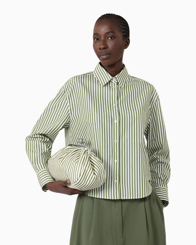 Weekend Max Mara Panetto Cotton Poplin Shirt in Green collar detail
