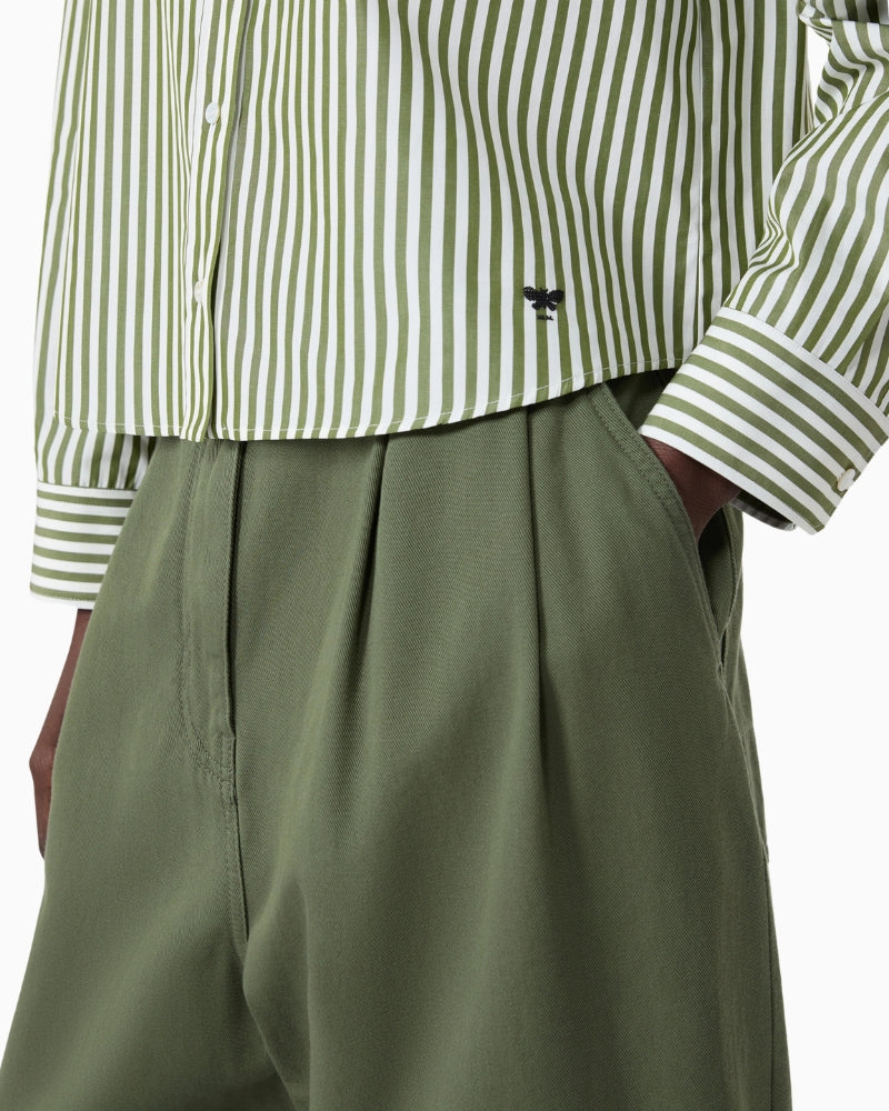 Weekend Max Mara Panetto Cotton Poplin Shirt in Green embroidered butterfly detail