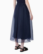 Weekend Max Mara Pleated Silk Organza Skirt in Navy back view