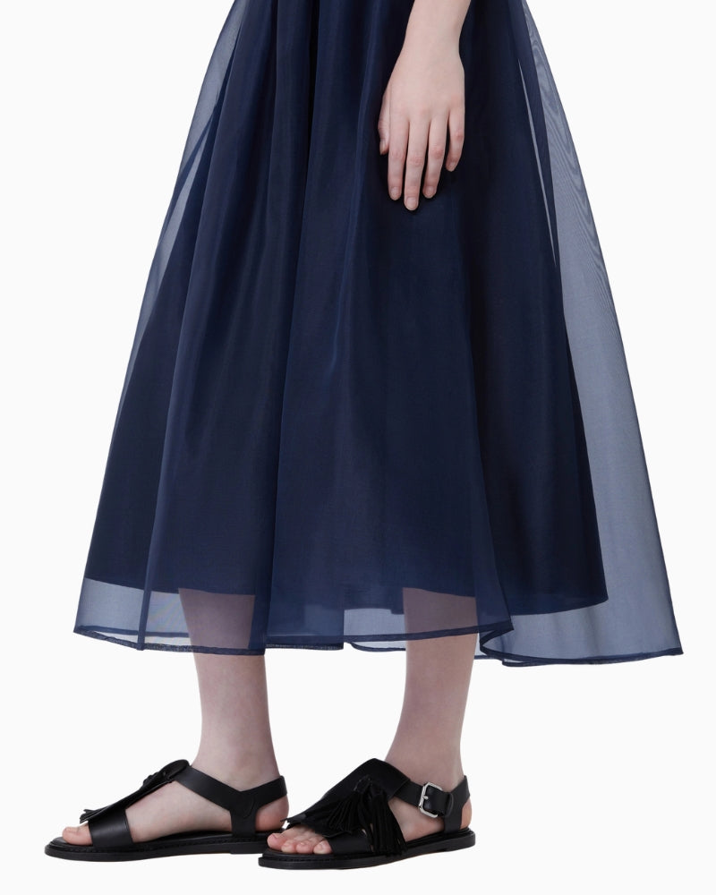 Weekend Max Mara Pleated Silk Organza Skirt in Navy side view