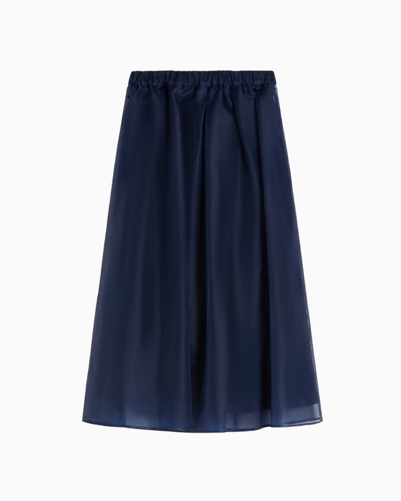 Weekend Max Mara Pleated Silk Organza Skirt in Navy waist detail