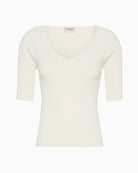 Weekend Max Mara Rib-Knit Stretch Viscose Sweater in Ecru rib-knit texture detail