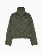 Weekend Max Mara Short Down Jacket in Khaki stand collar detail