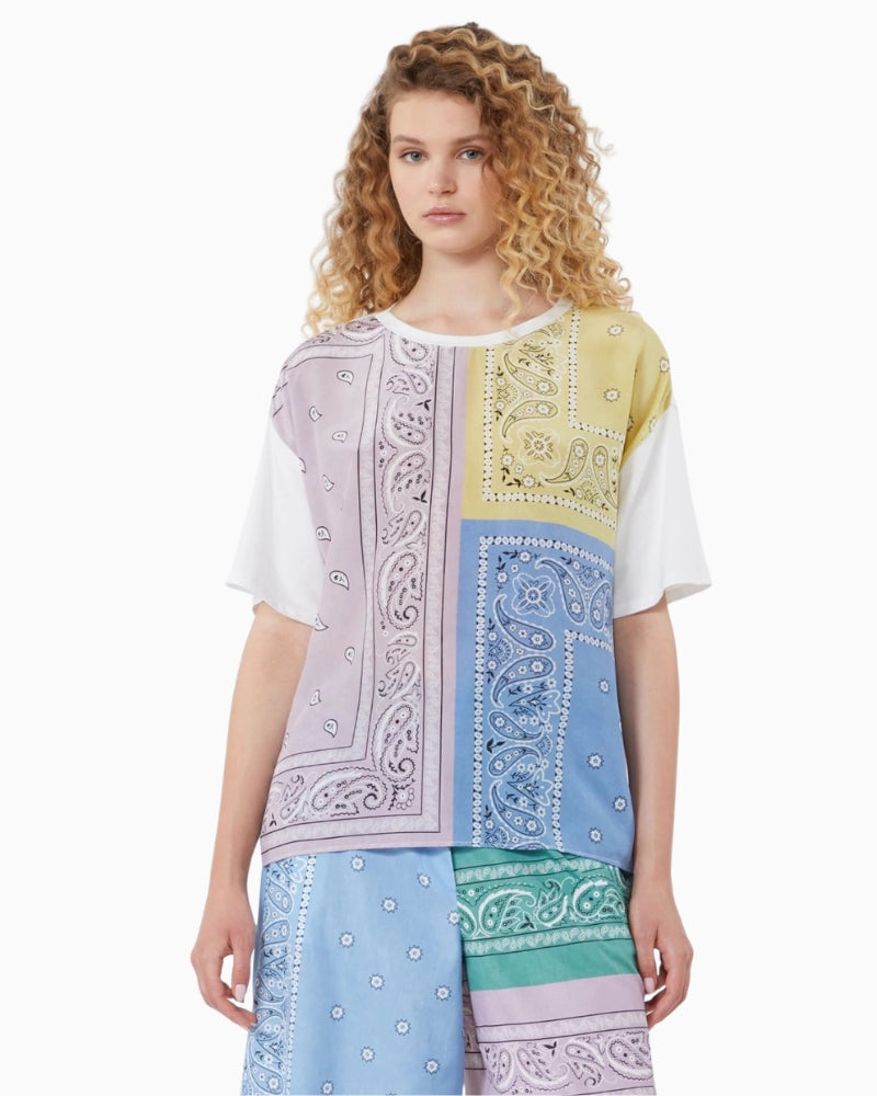 Weekend Max Mara silk front T-shirt multicolour front view – Áines Boutique