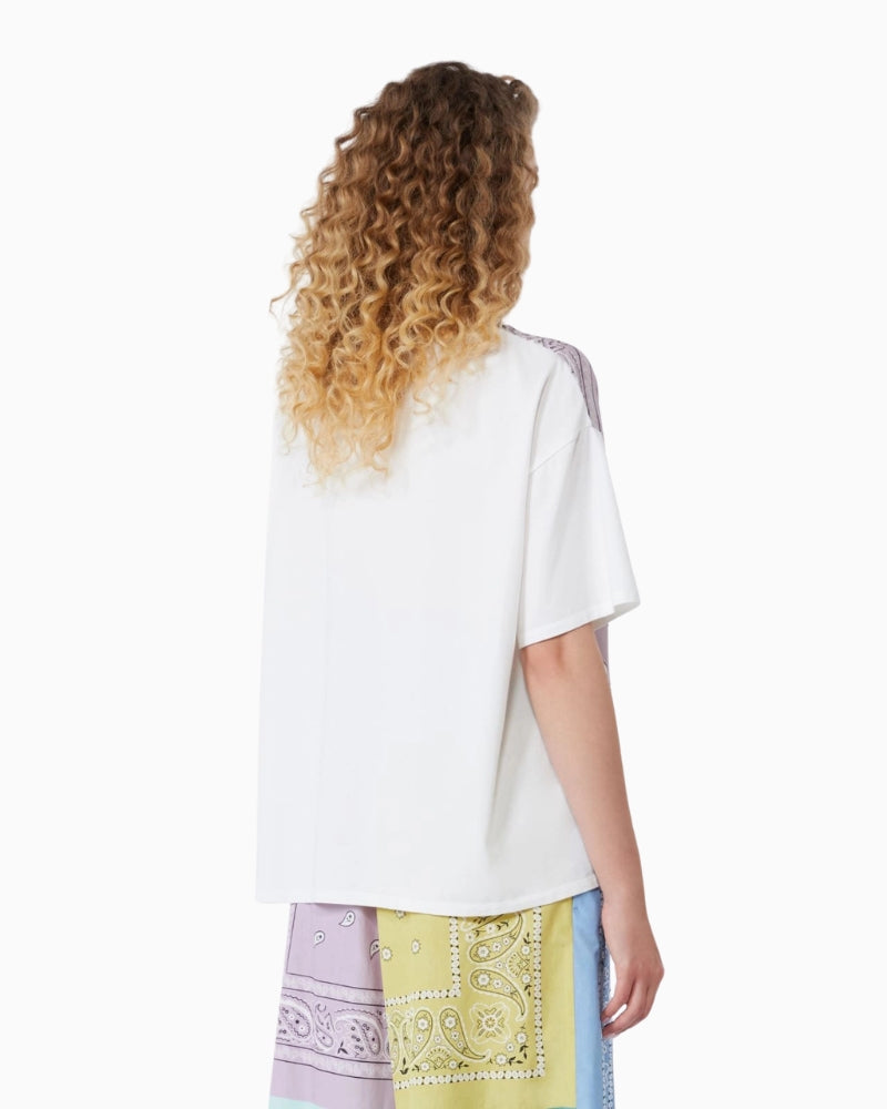 Woman wearing Weekend Max Mara multicolour T-shirt back angle – Áines Boutique