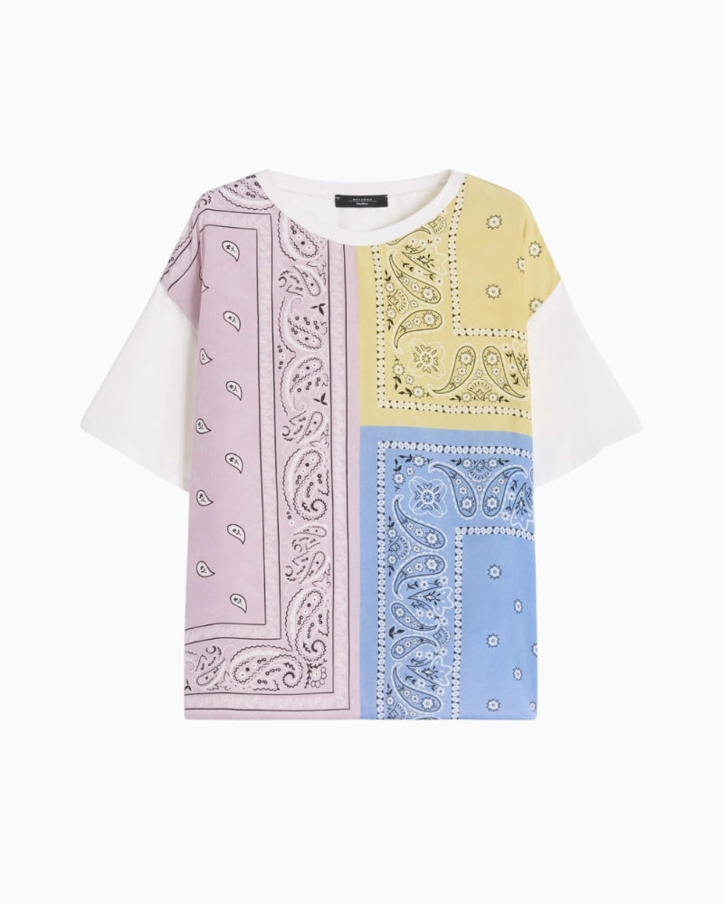 Weekend Max Mara silk front T-shirt multicolour flat lay front view – Áines Boutique