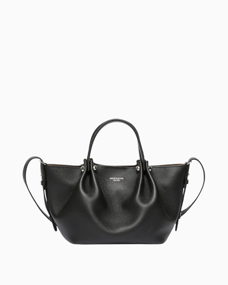 Weekend Max Mara Small Leather Tote Bag in black front view