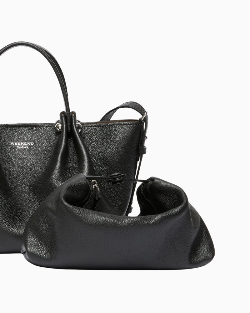 Weekend Max Mara Small Leather Tote Bag in black removable zip pouch detail