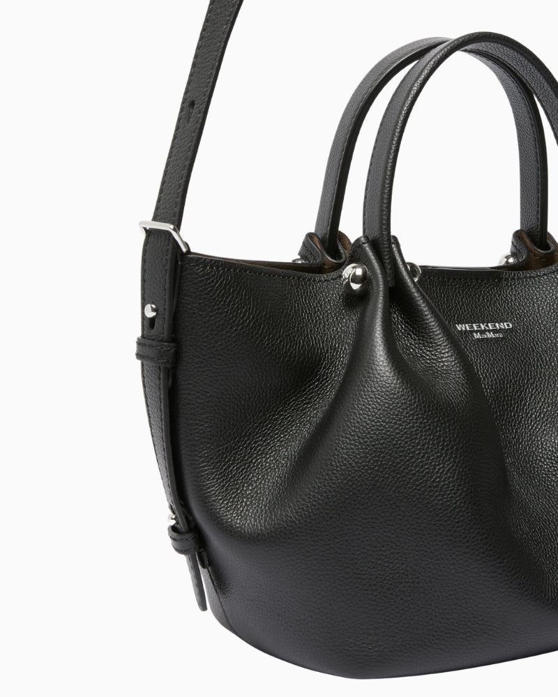Weekend Max Mara Small Leather Tote Bag in black with crossbody strap