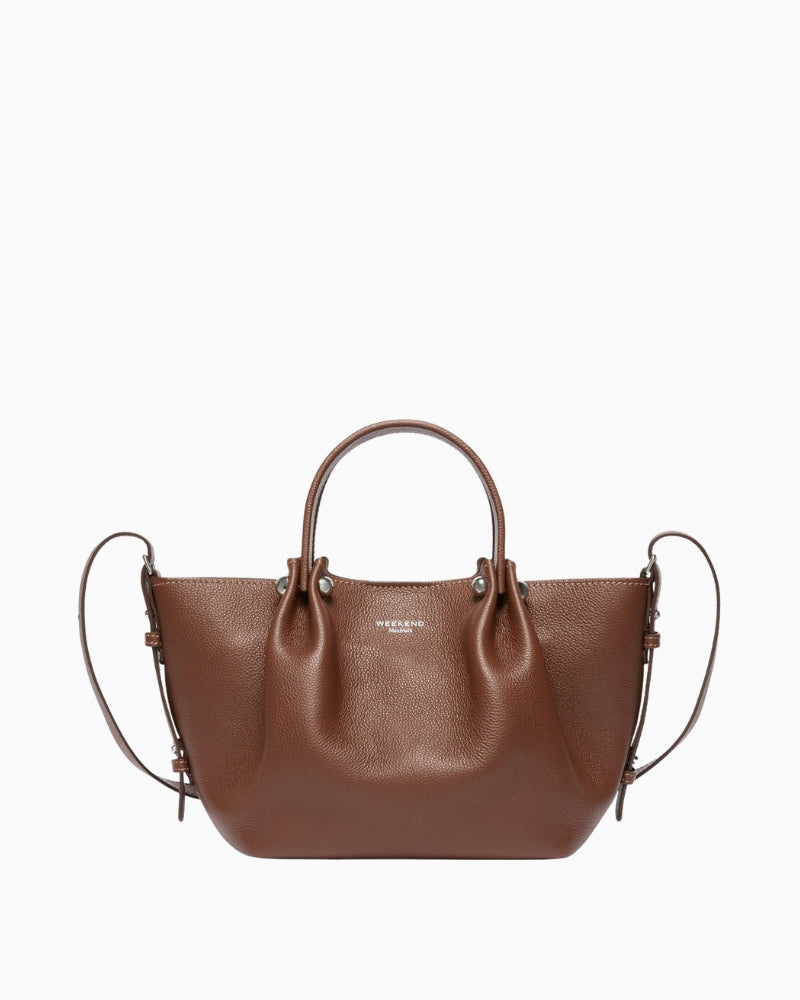 Weekend Max Mara Small Leather Tote Bag in brown front view