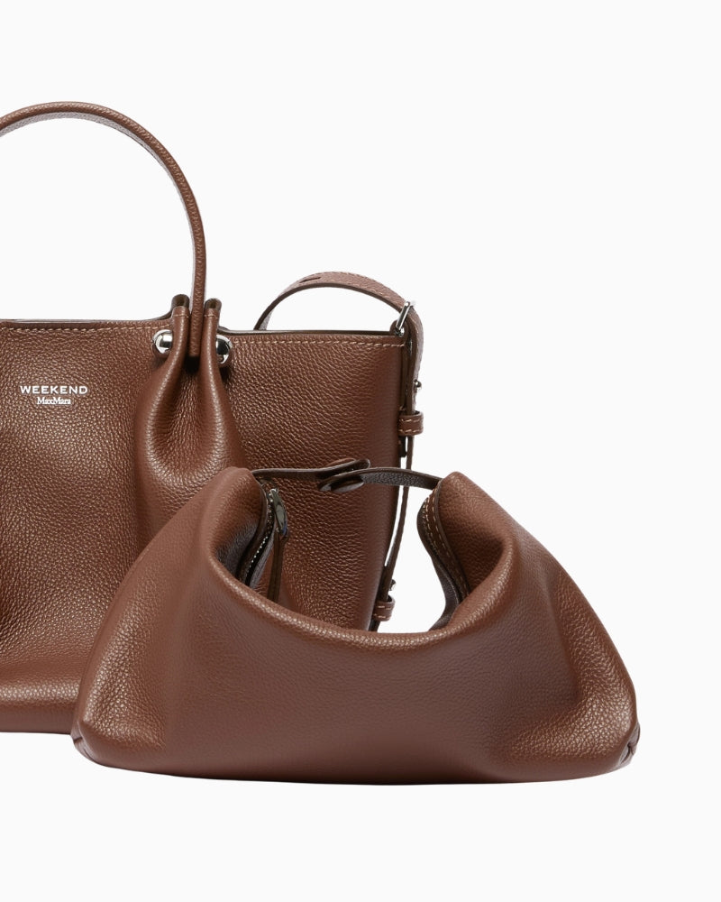 Weekend Max Mara Small Leather Tote Bag in brown removable zip pouch detail