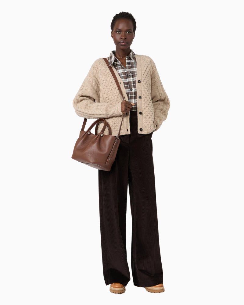 Weekend Max Mara Small Leather Tote Bag in brown styled view