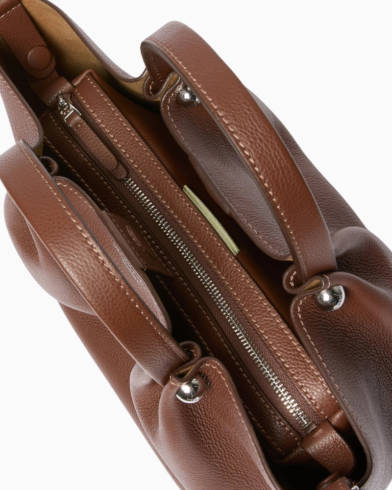 Weekend Max Mara Small Leather Tote Bag in brown top zip detail
