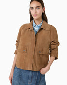 Weekend Max Mara Soft Suede Jacket in Tan collar detail