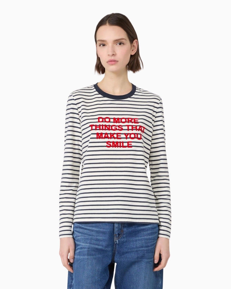 Weekend Max Mara Stretch Jersey T-Shirt in Navy Stripe front view