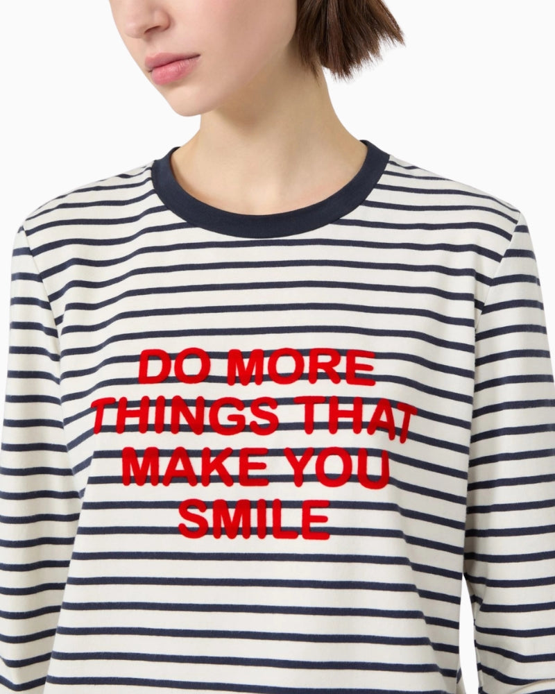 Weekend Max Mara Stretch Jersey T-Shirt in Navy Stripe neckline detail
