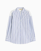 Weekend Max Mara Striped Cotton Shirt with Eyelet Lace in navy detail 