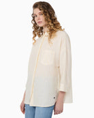 Weekend Max Mara Striped Linen Canvas Shirt Light Yellow side view