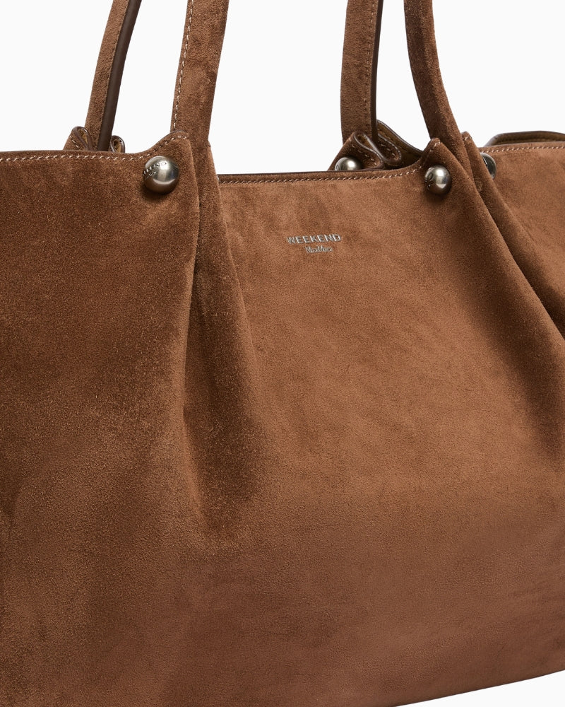 Weekend Max Mara Suede Tote Bag in brown closed-up detail