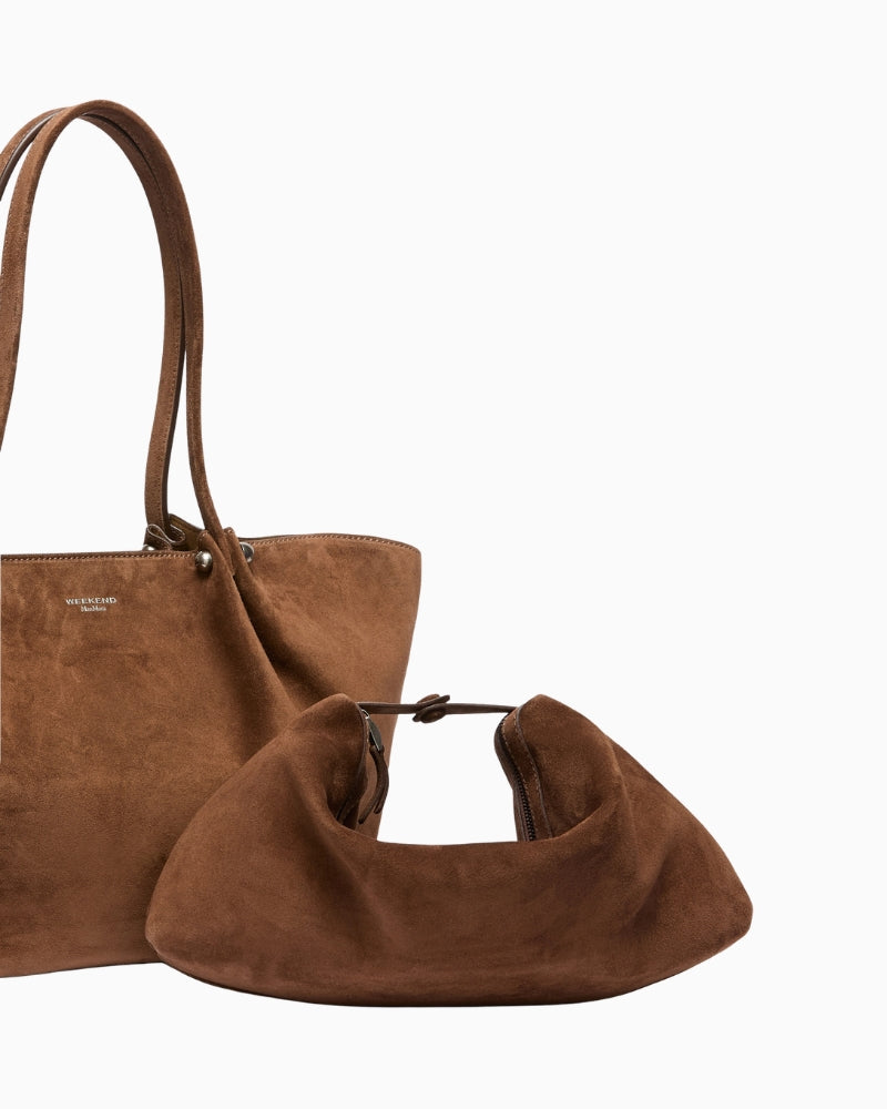 Weekend Max Mara Suede Tote Bag in brown removable zipped suede pouch