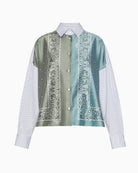 Weekend Max Mara Technical Twill and Cotton Poplin Shirt in Khaki collar and button detail