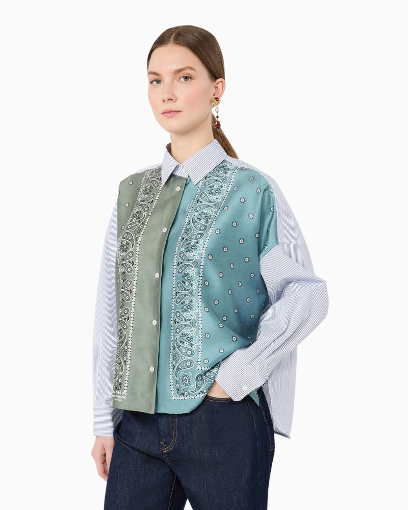 Weekend Max Mara Technical Twill and Cotton Poplin Shirt in Khaki side view