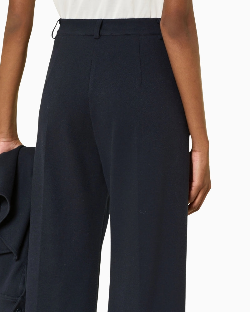 Close up back view of wide-leg Zelota trousers by Weekend Max Mara, soft jersey fabric