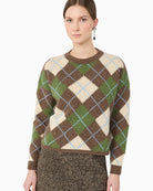 Weekend Max Mara Vasaio Argyle Sweater in Brown/Cream front view