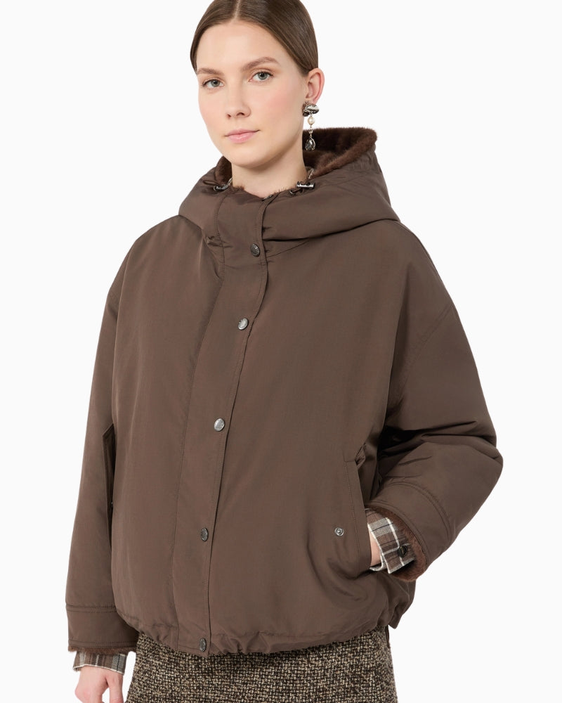 Weekend Max Mara Water-Repellent Canvas Jacket in Brown hood detail