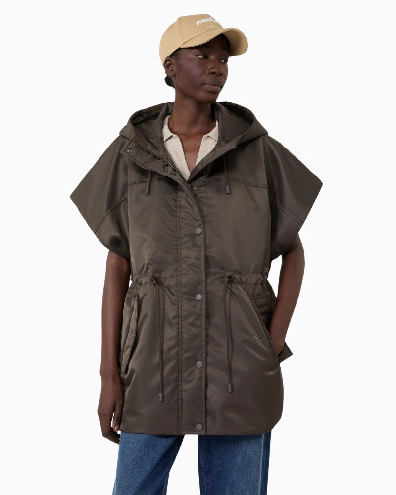 Weekend Max Mara Water-Repellent Twill Padded Gilet in Mud Brown hood detail
