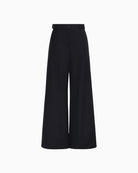 Weekend Max Mara Wide Leg Trousers in Navy Stripe pinstripe fabric detail