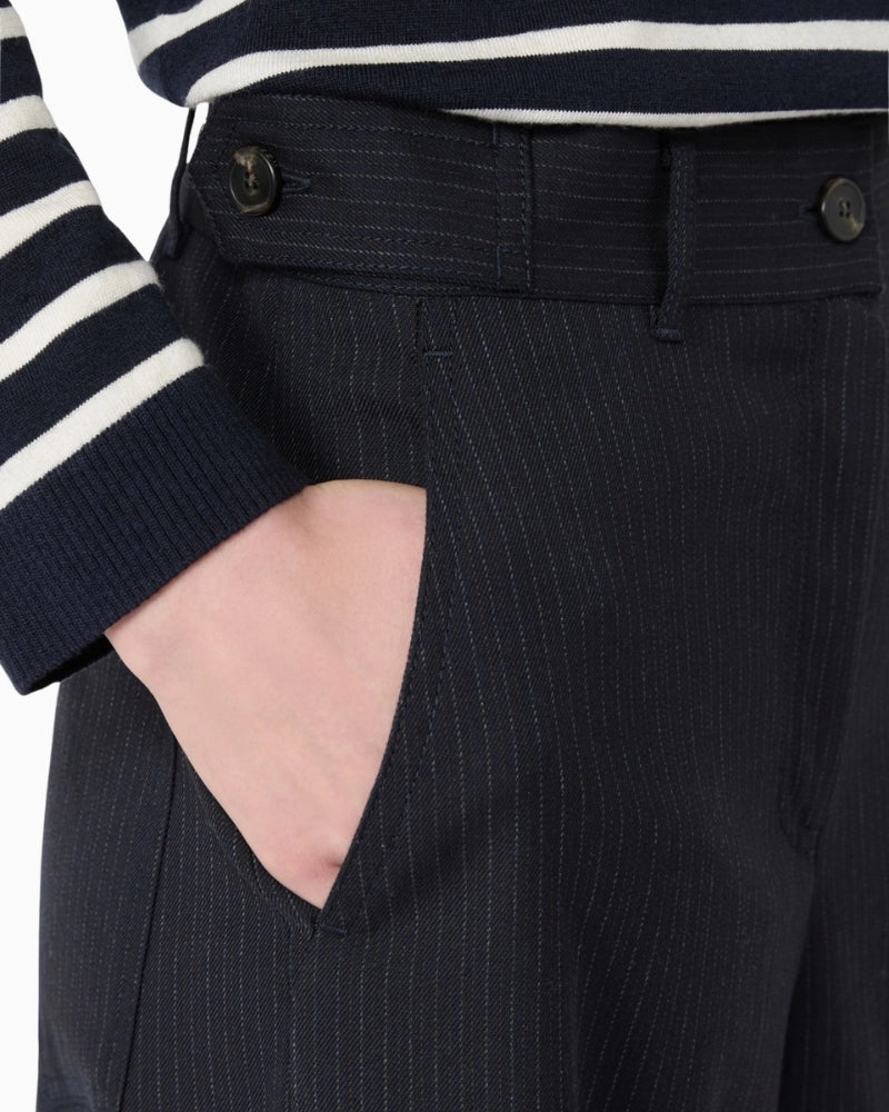 Weekend Max Mara Wide Leg Trousers in Navy Stripe waistband and pocket detail
