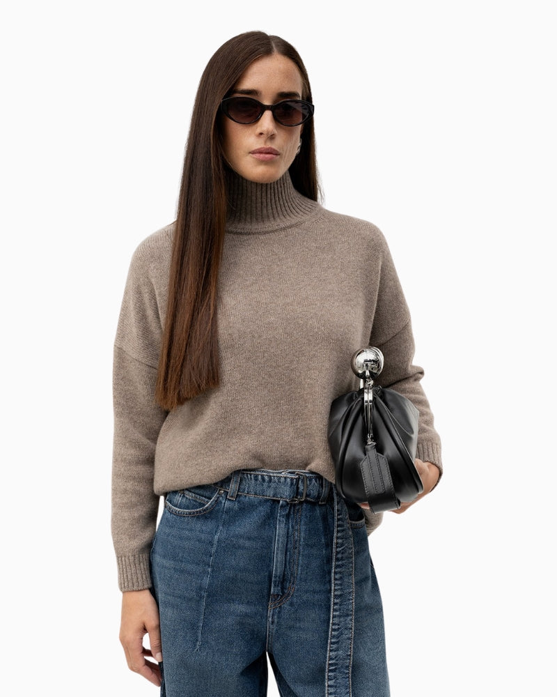 Weekend Max Mara Wool Turtleneck Jumper in Light Brown high collar detail