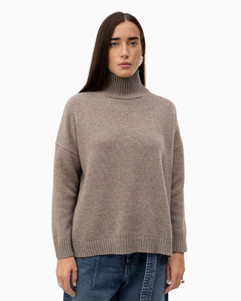 Weekend Max Mara Wool Turtleneck Jumper in Light Brown sleeve and cuff detail