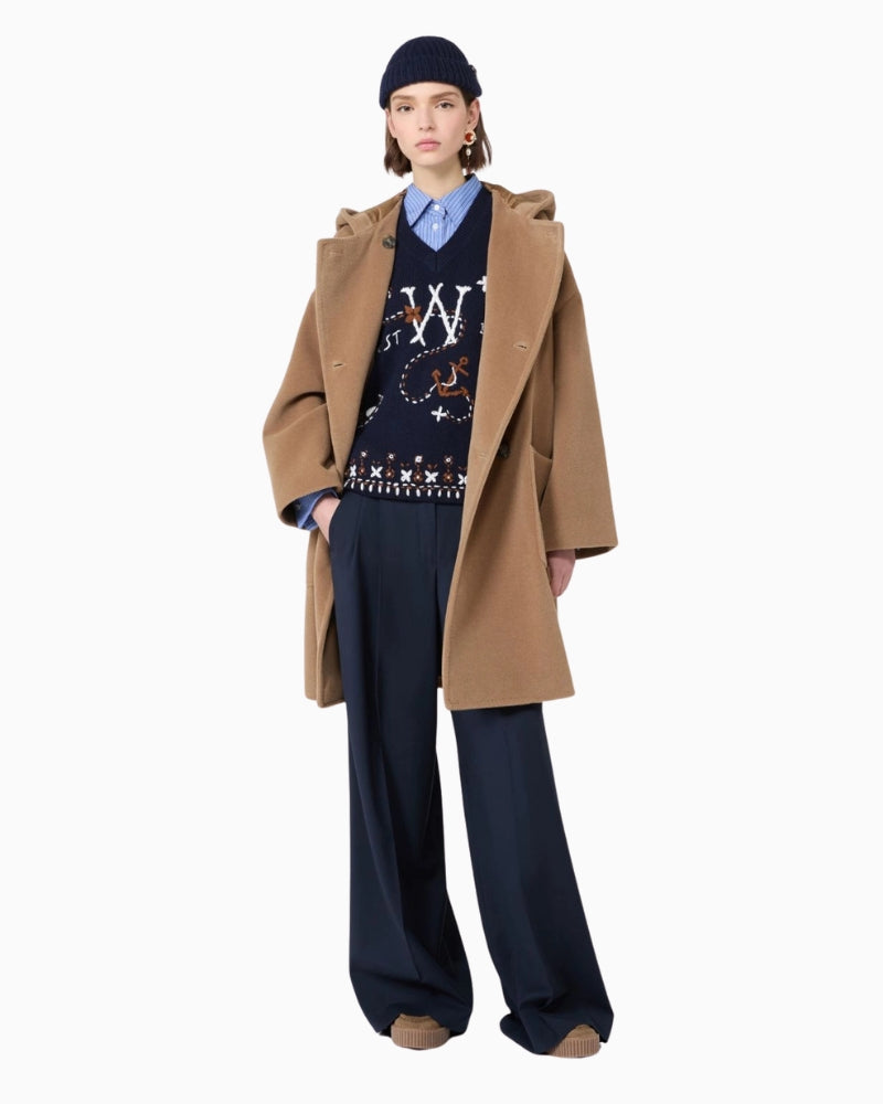 Weekend Max Mara Wool Yarn Gilet with Embroidery in Navy styled view