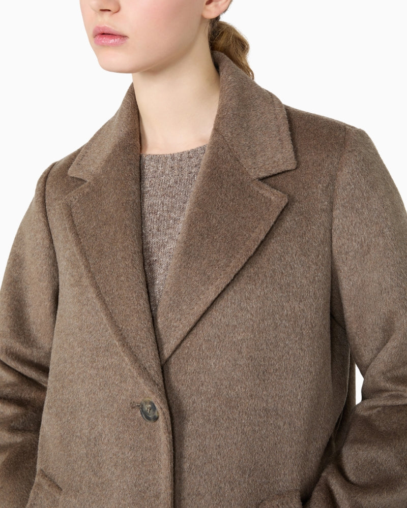 Weekend Max Mara Wool and Alpaca Teddy Long Coat in Brown collar detail