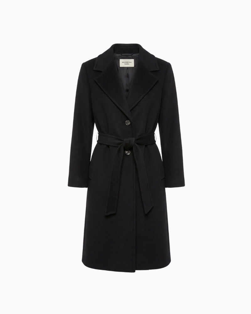 Weekend Max Mara Wool and Alpaca Teddy Long Coat in black front view