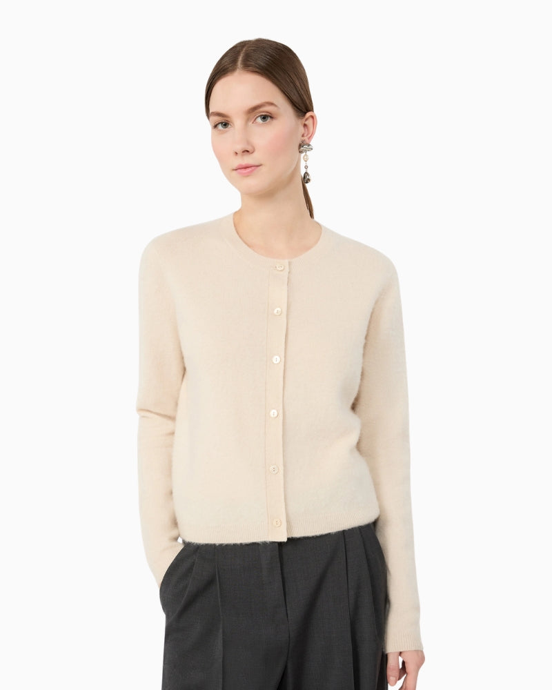 Weekend Max Mara Wool and Cashmere Yarn Cardigan in Cream button detail