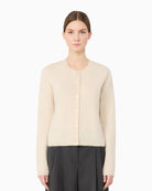 Weekend Max Mara Wool and Cashmere Yarn Cardigan in Cream front view