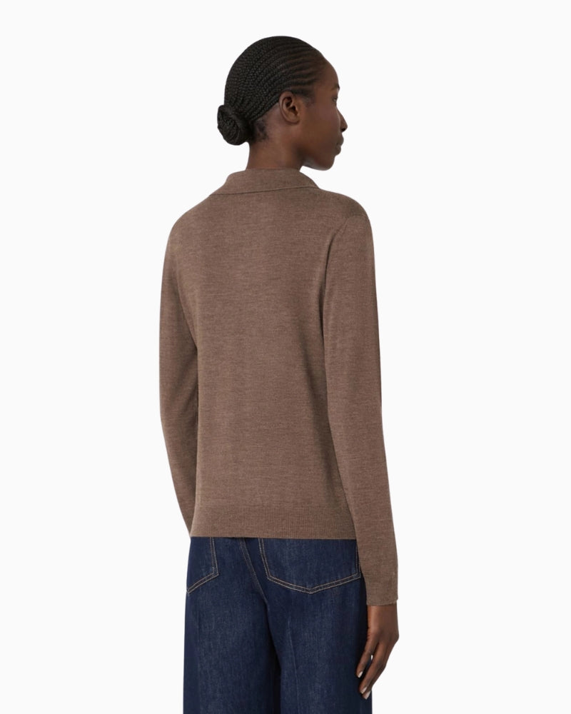 Weekend Max Mara Wool and Cashmere Yarn Polo Jumper in Brown back view
