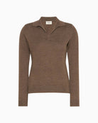 Weekend Max Mara Wool and Cashmere Yarn Polo Jumper in Brown polo collar detail